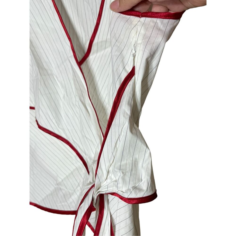 Vintage Old Navy Y2K Stretch Pinstripe Wrap Top Size Small - Picture 4 of 7